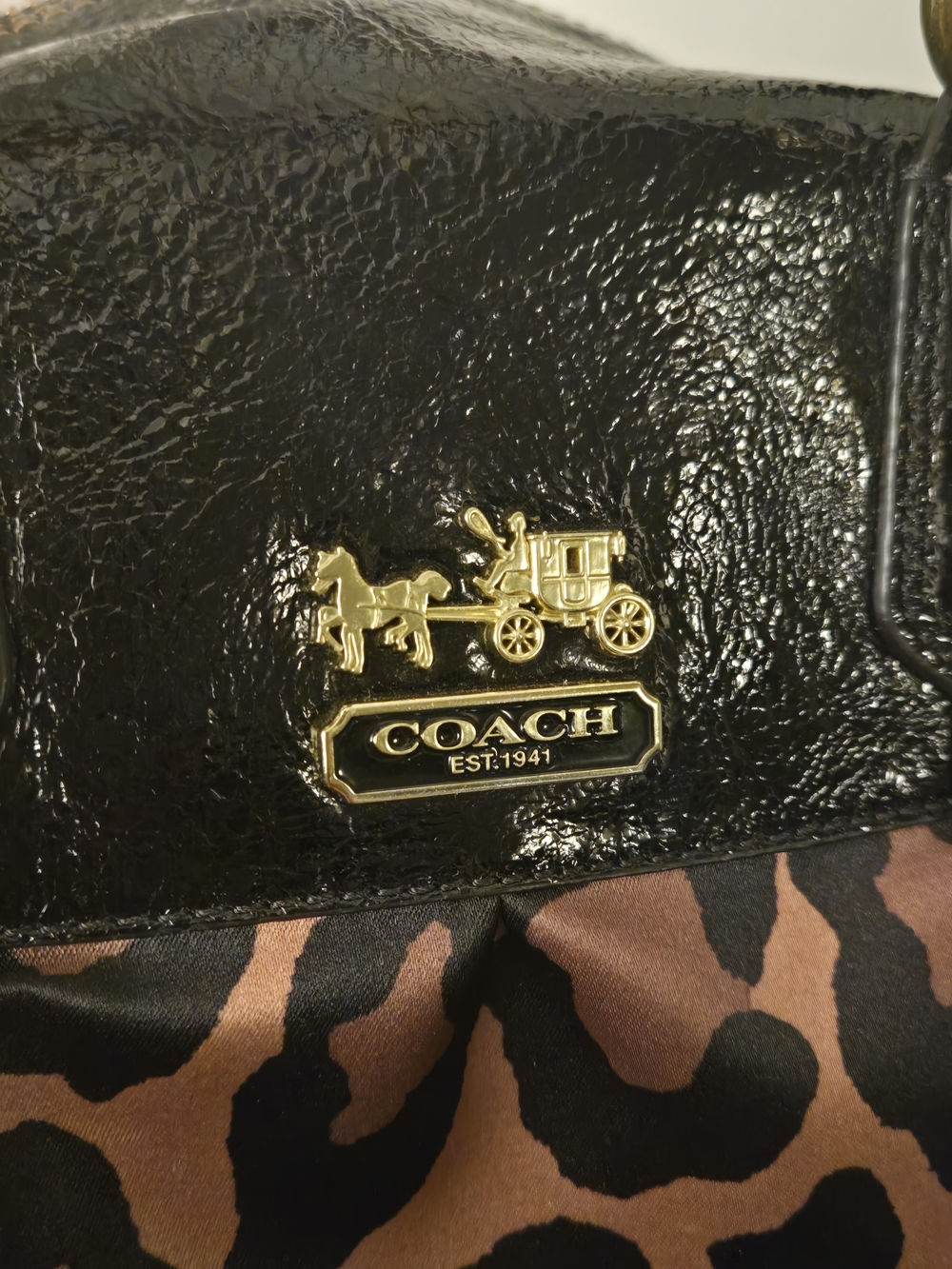 Coach Leopard-Print Satchel in Brown and Black with Gold Hardware - Picture 2 of 10